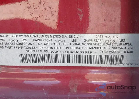 2006 Volkswagen Jetta Tdi from USA, damaged, VIN 3VWST71K96M637819